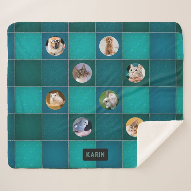 Pet Photo 8 Image Collage plus your name on Quilt Sherpa Blanket (Front (Horizontal))