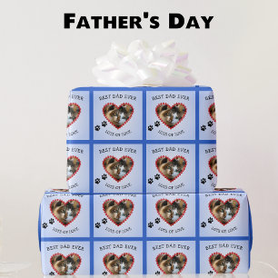 Pet photo best dad blue wrapping paper