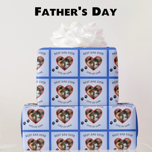 Pet photo best dad blue wrapping paper (Creator Uploaded)