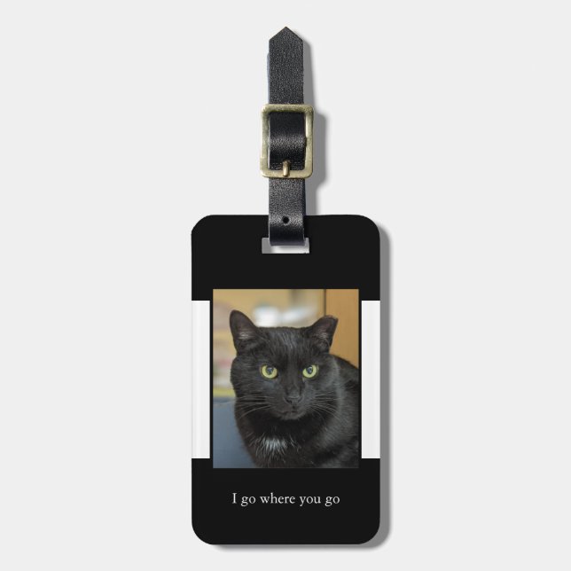 Pet Photo Black and White Luggage Tag (Front Vertical)