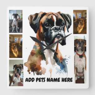 Pet Photo Boxer Personalize Square Wall Clock