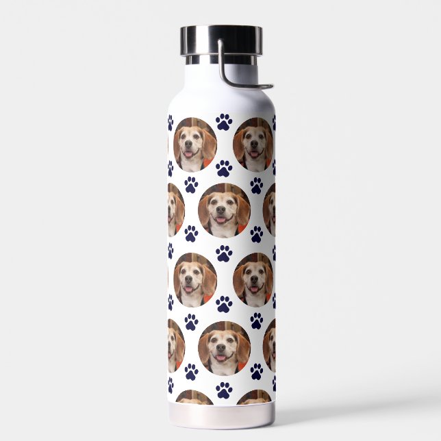  Pet Photo Cat Dog Cute White Black Paw Prints  Water Bottle (Left)