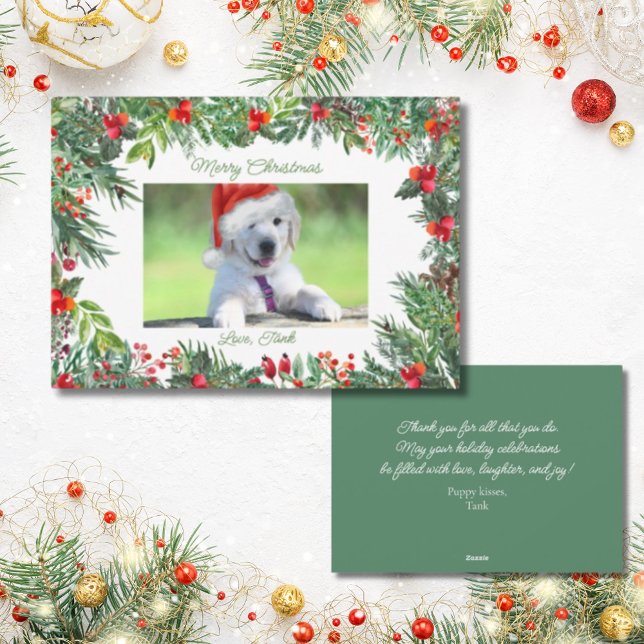 Pet Photo Christmas Holiday Greeting (A cute customizable pet photo card to send to loved ones, your favorite veterinarian, or pet sitter.)