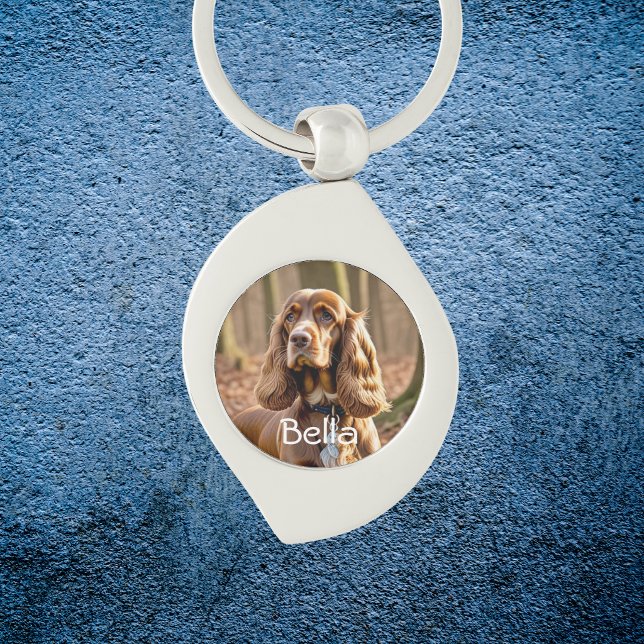  Pet Photo Cocker Spaniel Personalise Key Ring (Elegant Keychain, personalize, add your pets photo and name.)