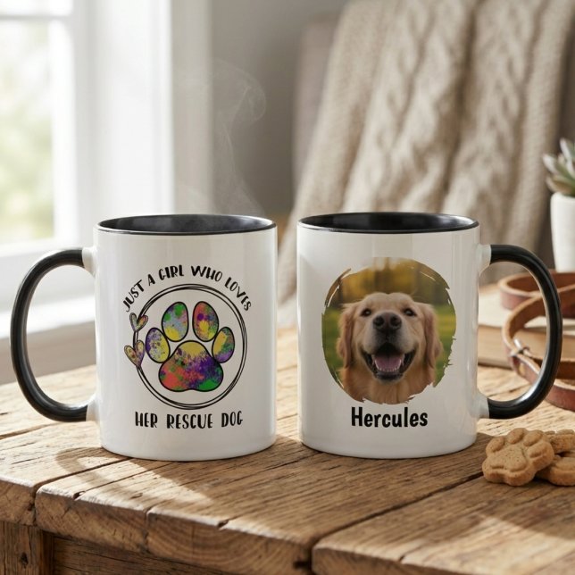 Pet Photo Coffee Mug – Dog Mum Gift (Rescue dog mom pawprint photo mug)