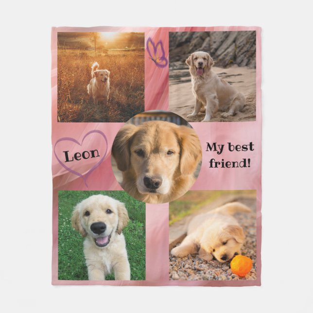 Pet photo collage  - 5 pictures fleece blanket (Front)