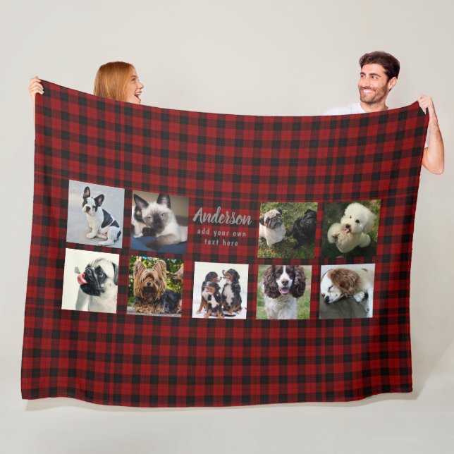 Pet Photo Collage Blanket - Buffalo Plaid - Memory (In Situ)