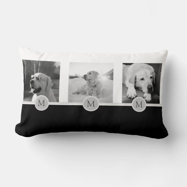 Pet Photo Collage - memorial, Keepsake Black White Lumbar Cushion (Front)