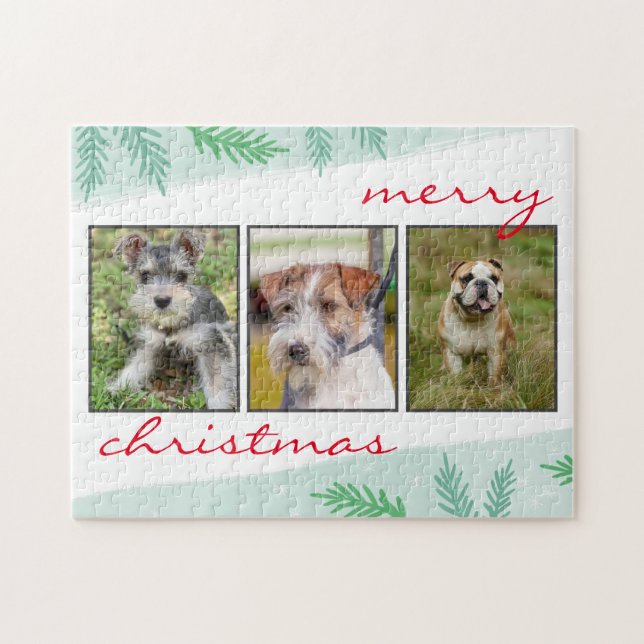 Pet Photo Collage Merry Christmas Jigsaw Puzzle (Horizontal)