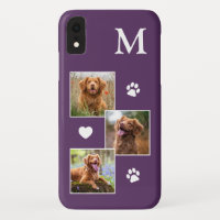 Pet Photo Collage Modern Monogram Purple Dog
