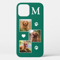 Pet Photo Collage Monogram Initial Green Cat Dog