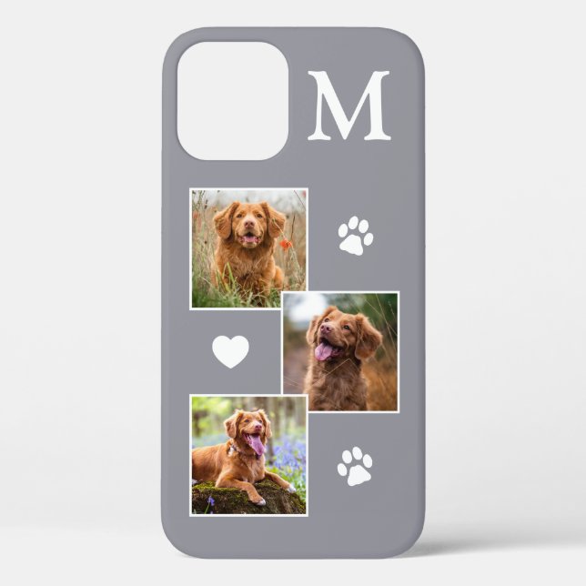 Pet Photo Collage Monogram Initial Grey Cat Dog Case-Mate iPhone Case (Back)