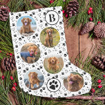 Pet Photo Collage Paw Prints Hearts Dog Small Christmas Stocking<br><div class="desc">Decorate your home and spoil your favourite pet with this super cute custom pet photo collage and monogram christmas stocking with glitter paw prints. 12 photos, 6 each side, for all your years favourite photos and memories. You can do a photo to celebrate each month of the year, or just...</div>