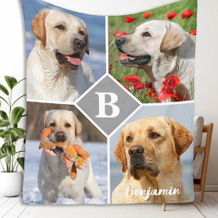 Pet Photo Collage Personalised Monogram Dog  Fleece Blanket