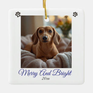 Pet Photo Dachshund Merry & Bright Personalise Ceramic Ornament