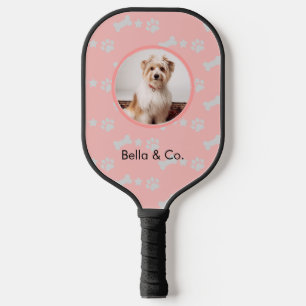 Pet Photo Dog Bone Paw Blush Pattern Personalised Pickleball Paddle