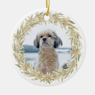 Pet Photo Edelweiss Alpine Floral Wreath  Ceramic Ornament
