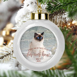 Pet Photo First Christmas Forever Home Rose Gold Ceramic Ball Christmas Ornament<br><div class="desc">Commemorate your pet's first Christmas in their new home with this beautiful modern keepsake ornament. The text reads "First Christmas in my fur-ever home, " with the words "fur-ever home" in elegant rose gold faux foil script. Replace the sample image with a photo of your cat or dog and add...</div>