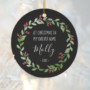 Pet Photo First Christmas in New Home Black White Ceramic Ornament