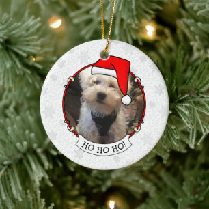 Pet Photo First Christmas Santa Hat HO HO HO Cute Ceramic Ornament