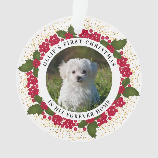 Pet Photo First Forever Home Christmas Ornament (Front)