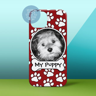 Pet Photo Frame Red Black Paw Prints Dog Bone Case-Mate iPhone 14 Case