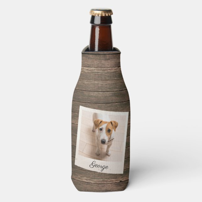 Pet Photo Frame Rustic Wood Personalised Bottle Cooler (Bottle Front)