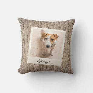 Pet Photo Frame Rustic Wood Personalised Cushion