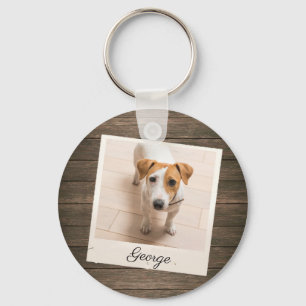 Pet Photo Frame Rustic Wood Personalized Key Ring