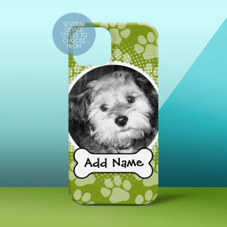 Pet Photo Frame with Paw Prints and Dog Bone iPhone 15 Pro Case