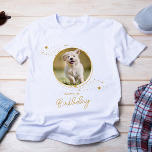 Pet Photo Gold Stars Dog Birthday Personalised T-Shirt