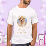 Pet Photo Gold Stars Personalized Dog Birthday T-Shirt<br><div class="desc">Puppy Pawty ! Add the finishing touch to your puppy or dogs birthday with this elegant gold custom pet photo and glitter stars party shirts. Add your pup's favorite photo and personalize with name, age birthday! See out Puppy Dog birthday collection for matching birthday invitations, party decor, favors, and gifts....</div>