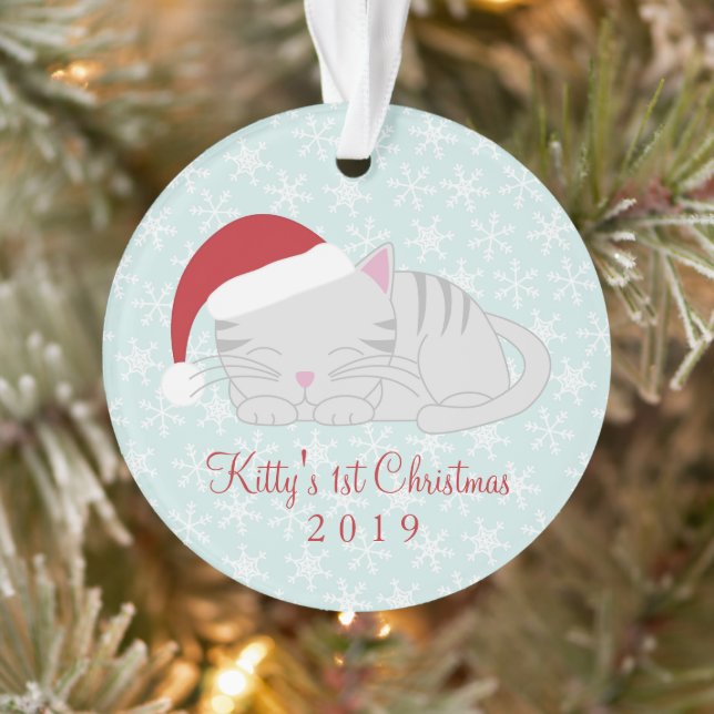 Pet Photo Grey Cat Christmas Ornament (Tree)
