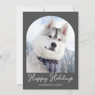 Pet Photo Grey Silver Happy Holidays Christmas Holiday Card