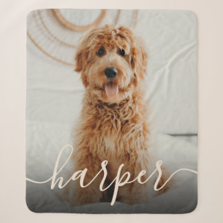 Pet Photo & Handwritten Script Name Sherpa Blanket