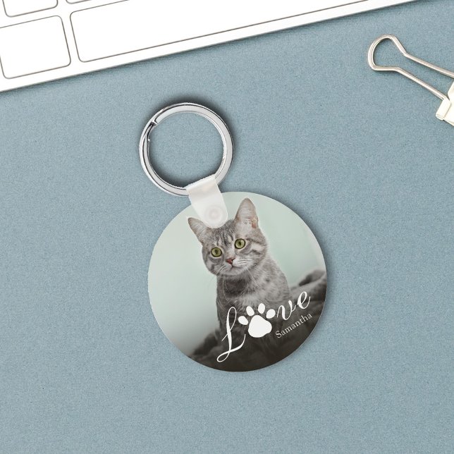 Pet Photo Love Personalised Cute Key Ring (Kitty Cat Photo Custom Keychain. )