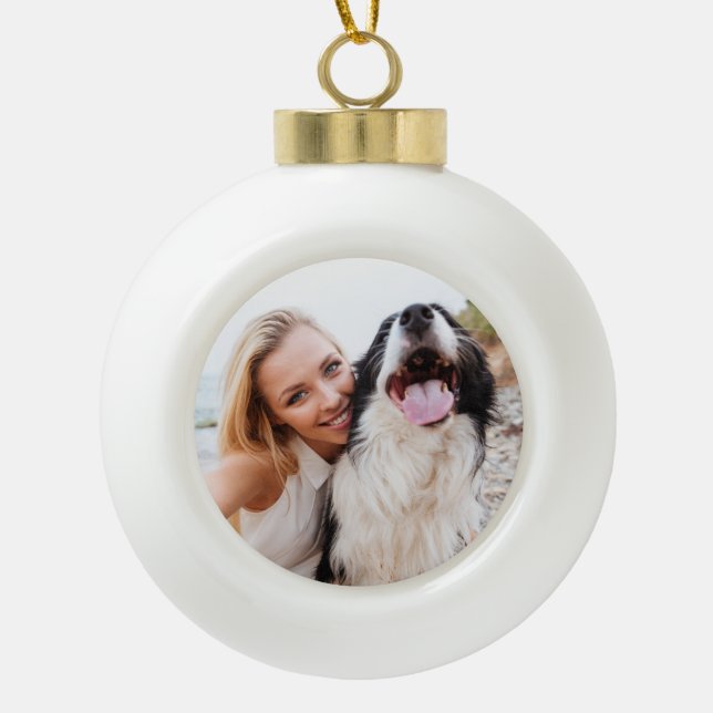 Pet Photo Memorial Ceramic Ball Christmas Ornament (Front)