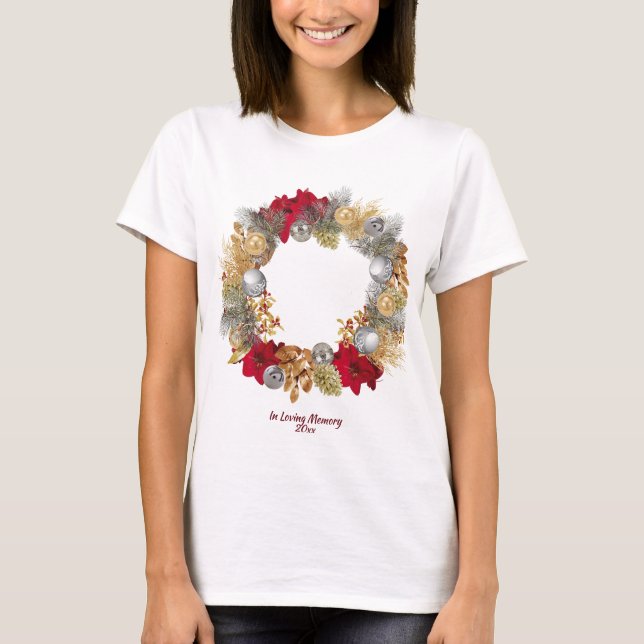 PET PHOTO MEMORIAL Customisable Christmas Wreath T-Shirt (Front)