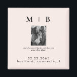 Pet Photo Monogram Blush Save the Date Wedding Magnet<br><div class="desc">Simple & Sleek Black with Cream Monogram Save the Date.  Wedding. First and Last Names.  Couple with pet photo.  Pet included in invitation.  Magnet.  Black and white filter applied to photo.  You may remove that.</div>