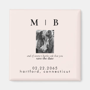 Pet Photo Monogram Blush Save the Date Wedding Magnet