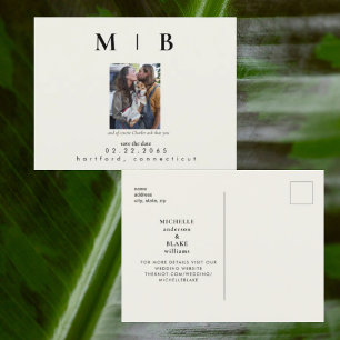 Pet Photo Monogram Cream Save the Date Wedding Announcement Postcard