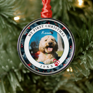 Pet Photo My First Christmas Dog Metal Ornament