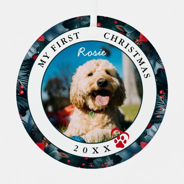 Pet Photo My First Christmas Dog Metal Tree Decoration (Front)