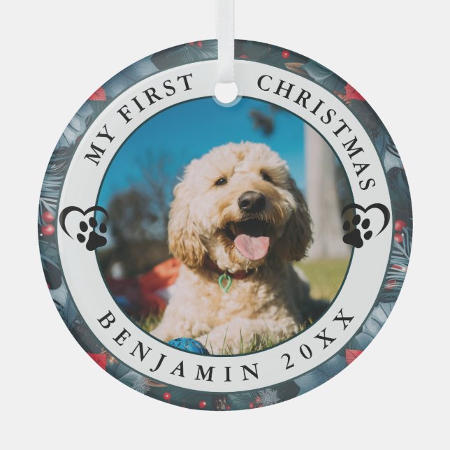 Pet Photo My First Christmas Glass Tree Decoration (Front)