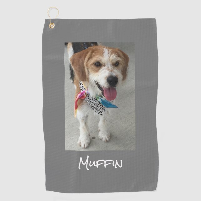 Pet Photo & Name, Customise, Grey Golf Towel (Front)