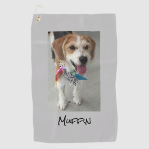 Pet Photo & Name, Customise, Light Grey Golf Towel
