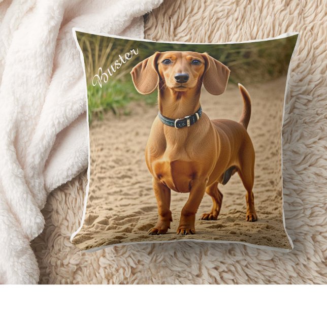 Pet Photo & Name Dachshund Personalize Cushion (Creator Uploaded)