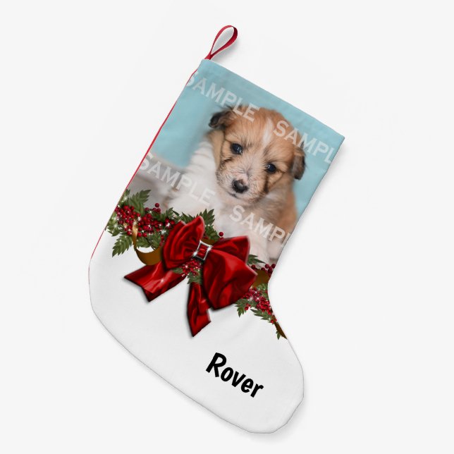 Pet photo name festive christmas garland 2 small christmas stocking (Front (Hanging))
