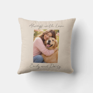 Pet Photo Name Text Throw Pillow Beige Love Always