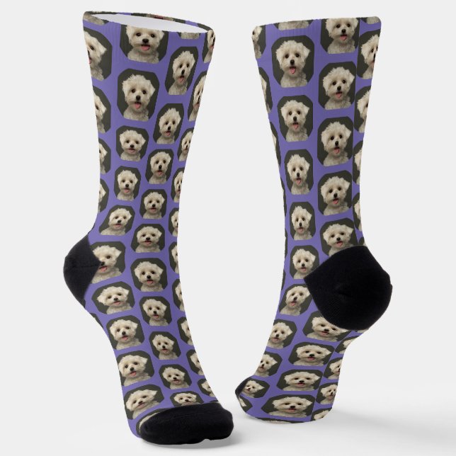 Pet Photo on Lavender Trendy Custom Socks (Angled)